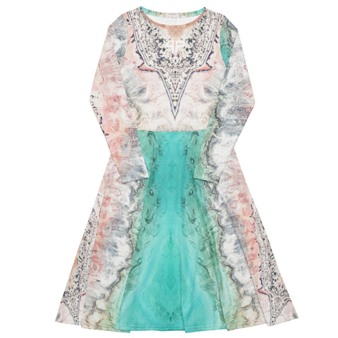 Vestido midi con manga larga all over