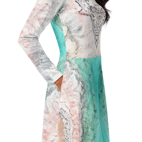 Vestido midi con manga larga all over